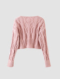 GORUNRUN-Ins Style Street Fashion Pink Knitted Twist Cardigan Sweater