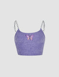 GORUNRUN-Ins Style Street Fashion Butterfly Embroidery Crop Tank Top