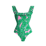 GORUNRUN-Summer Vacation Swimwear Beach Wear Ruffle Jungle Printed One Piece Swimsuit and Skirt