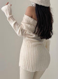 GORUNRUN-Ins Style Street Fashion One Shoulder Long White Knit Sweater For