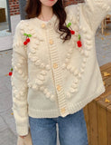 GORUNRUN-Ins Style Street Fashion Preppy Three-dimensional Cherry Knit Cardigan