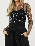 GORUNRUN-Ins Style Street Fashion Pearl Decor See-through Top For