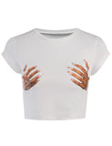 GORUNRUN-Ins Style Street Fashion Funny Palm Print Round Neck Crop Tee