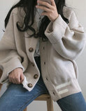 GORUNRUN-Ins Style Street Fashion Preppy Loose V Neck Thick Oversize Button Sweater Cardigan