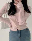 GORUNRUN-Ins Style Street Fashion Solid Color Button Up Knit Top