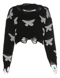 GORUNRUN-Ins Style Street Fashion Loose Short Butterfly Crew Neck Long Sleeve Sweater