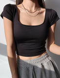 GORUNRUN-Ins Style Street Fashion Solid Color Square Neck Casual Crop Top