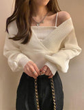 GORUNRUN-Ins Style Street Fashion Solid Color Fake Two-Piece Knit Cropped Sweater For