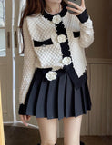 GORUNRUN-Ins Style Street Fashion Colorblock Flower Decor Chic Cardigan