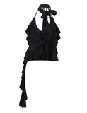 GORUNRUN-Ins Style Street Fashion Ruffle Fringe Halter Backless Tank Top For