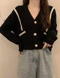 GORUNRUN-Ins Style Street Fashion Loose V-Neck Double Shoulder Chain Button Knit Cardigan