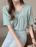 GORUNRUN-Ins Style Street Fashion Vintage Square Neck Cotton Shirt