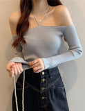 GORUNRUN-Ins Style Street Fashion One Shoulder Slim Fit   Halter Neck Casual Sweater