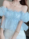 GORUNRUN-Ins Style Street Fashion One Shoulder Sweet Chiffon Shirt Top