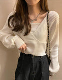 GORUNRUN-Ins Style Street Fashion Solid Color Fake Two-Piece Knit Cropped Sweater For