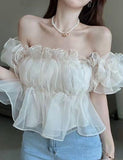 GORUNRUN-Ins Style Street Fashion One Shoulder Sweet Chiffon Shirt Top