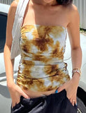 GORUNRUN-Ins Style Street Fashion Tie Dye Print Ruched Strapless Going Out Top For