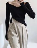 GORUNRUN-Ins Style Street Fashion Solid Color Sweetheart Neck Knit Top