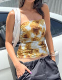 GORUNRUN-Ins Style Street Fashion Tie Dye Print Ruched Strapless Going Out Top For