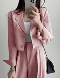 GORUNRUN-Ins Style Street Fashion Solid Color Double-breasted Crop Blazer