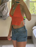 GORUNRUN-Ins Style Street Fashion Halter Neck Backless Slim Knit Cropped Navel Vest