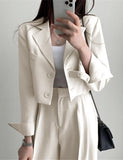 GORUNRUN-Ins Style Street Fashion Solid Color Double-breasted Crop Blazer