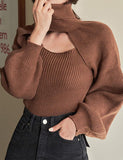 GORUNRUN-Ins Style Street Fashion Slim Fit Solid Turtleneck Pullover Knit Two-Piece Sweater