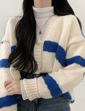 GORUNRUN-Ins Style Street Fashion Contrast Color Striped Cardigan