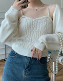 GORUNRUN-Ins Style Street Fashion Pearl Camisole Top Knit Two-piece Sweater