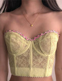 GORUNRUN-Ins Style Street Fashion Bandeau Slim Backless Lace Flower Embellished Camisole