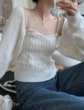 GORUNRUN-Ins Style Street Fashion Pearl Camisole Top Knit Two-piece Sweater