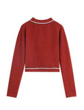 GORUNRUN-Ins Style Street Fashion French Elegant Cropped Red Knit Cardigan