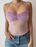 GORUNRUN-Ins Style Street Fashion Faux Fur Trim Patched Halter Crochet Camisole