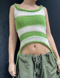 GORUNRUN-Ins Style Street Fashion Striped Colorblock Crochet Irregular Hem Camisole