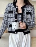 GORUNRUN-Ins Style Street Fashion Pink Check Knit Cropped Slip Coat