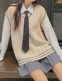 GORUNRUN-Ins Style Street Fashion Preppy Sweater Vest Knit Vest Shirt Two-Piece Set