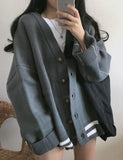 GORUNRUN-Ins Style Street Fashion Preppy Loose V Neck Thick Oversize Button Sweater Cardigan