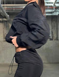 GORUNRUN-Ins Style Street Fashion Solid Color Zipper Up Crop Jacket