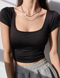 GORUNRUN-Ins Style Street Fashion Solid Color Square Neck Casual Crop Top