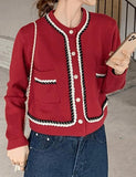 GORUNRUN-Ins Style Street Fashion French Elegant Cropped Red Knit Cardigan