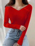 GORUNRUN-Ins Style Street Fashion Knitted Off-shoulder Slim V-neck One-shoulder Sweater