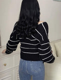 GORUNRUN-Ins Style Street Fashion Contrast Color Striped Cross Knit Top