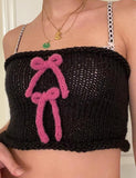 GORUNRUN-Ins Style Street Fashion Bowknot Decor Strapless Crochet Crop Camisole