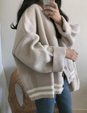 GORUNRUN-Ins Style Street Fashion Preppy Loose V Neck Thick Oversize Button Sweater Cardigan