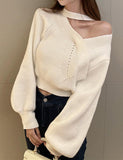 GORUNRUN-Ins Style Street Fashion Lantern Sleeve Halter Neck Loose Knit Ladies Sweater