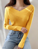 GORUNRUN-Ins Style Street Fashion Knitted Off-shoulder Slim V-neck One-shoulder Sweater