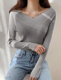 GORUNRUN-Ins Style Street Fashion Knitted Off-shoulder Slim V-neck One-shoulder Sweater