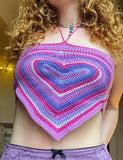 GORUNRUN-Ins Style Street Fashion Crochet Halter Vest Colorblock Color Heart Shape Top