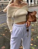 GORUNRUN-Ins Style Street Fashion Solid Color Off Shoulder Crop Top