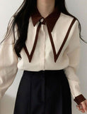 GORUNRUN-Ins Style Street Fashion Contrast Color Navy Collar Shirt